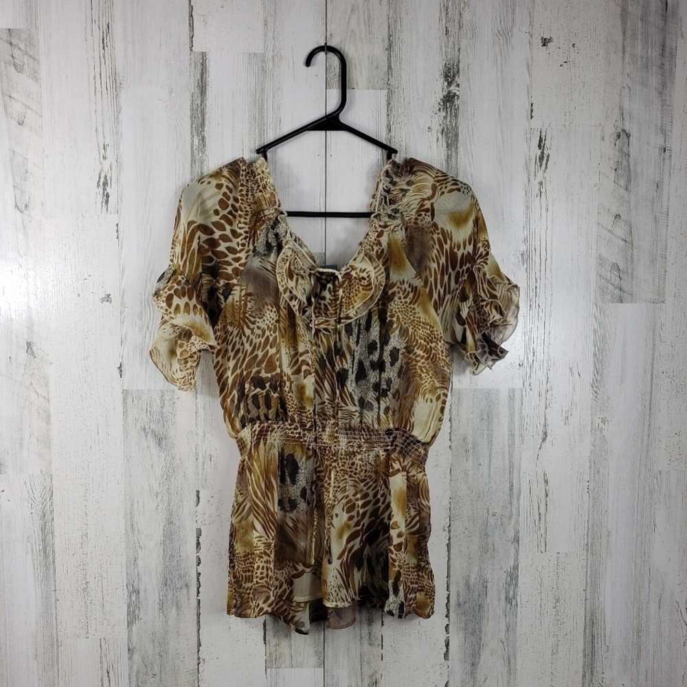 dots sheer animal print top women's size medium